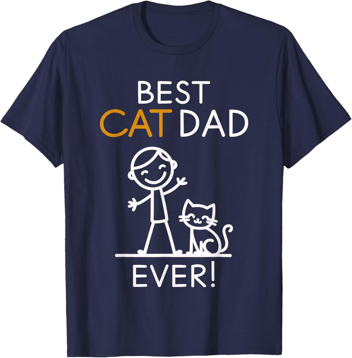 Best Cat Dad Ever Whimsical Line Art T-Shirt - T-Shirt | Navy