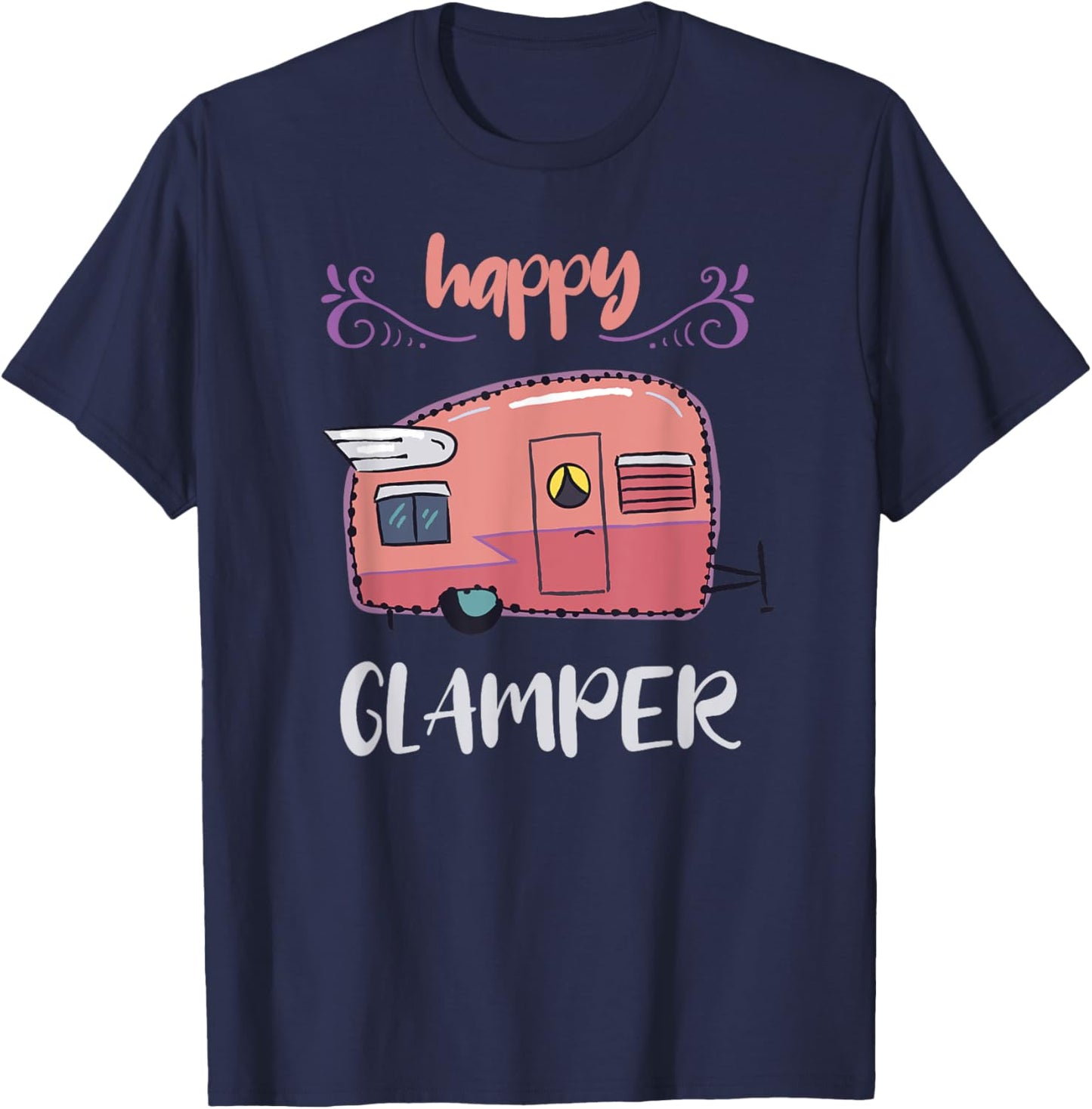 Happy Glamper Camping Girls Vacation Glamping Cute Trailer T-Shirt - T-Shirt | Navy