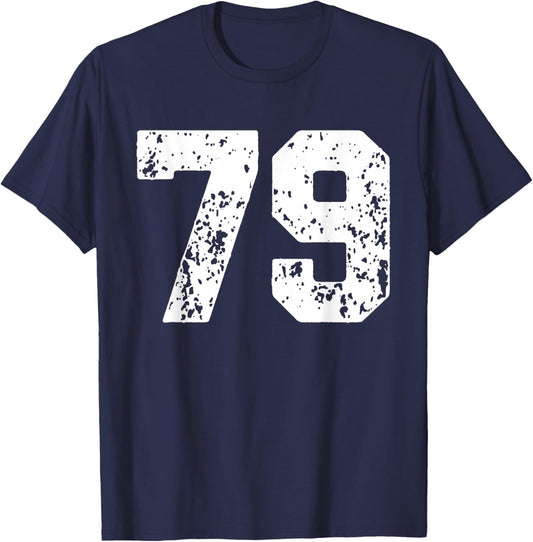 Number 79 White Best Classic College Style Birthday Funny T-Shirt - T-Shirt | Navy