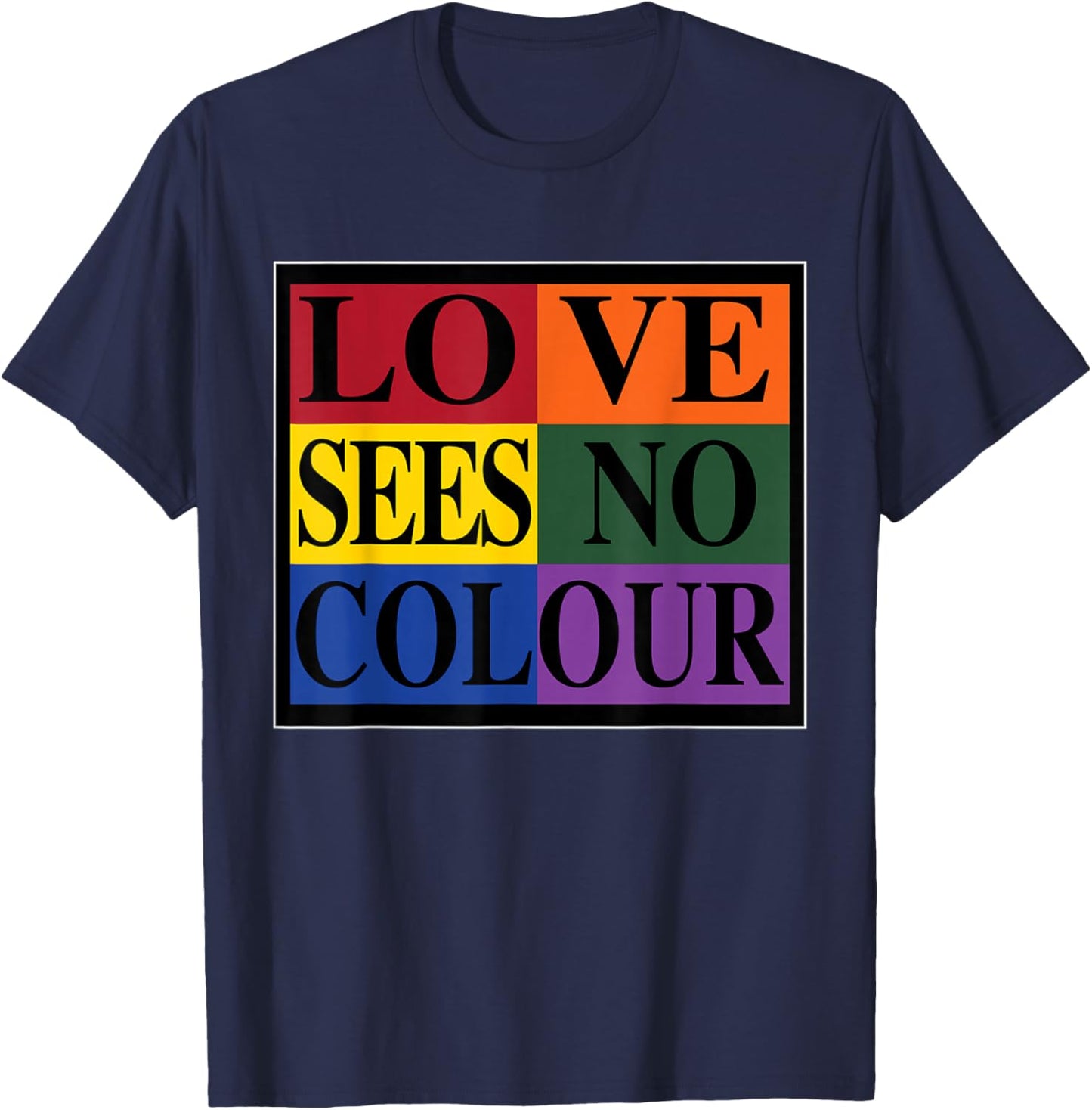 Love Sees No Colour | Cross Colours Retro 1990's Vintage T-Shirt - T-Shirt | Navy