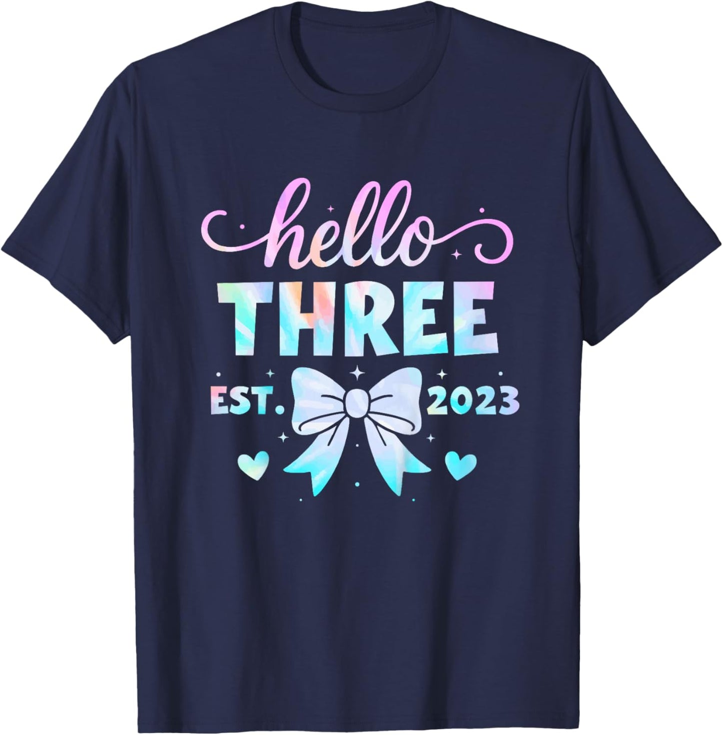 Kids Hello Three Coquette Bow 3rd Birthday Girl, 3 Year Old Kids T-Shirt - T-Shirt | Navy