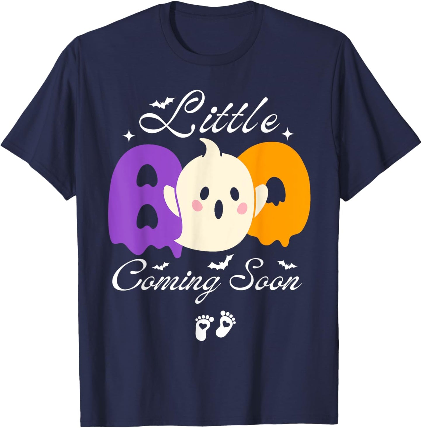 Little Boo Coming Soon-Funny Halloween Pregnant Announcement T-Shirt - T-Shirt | Navy