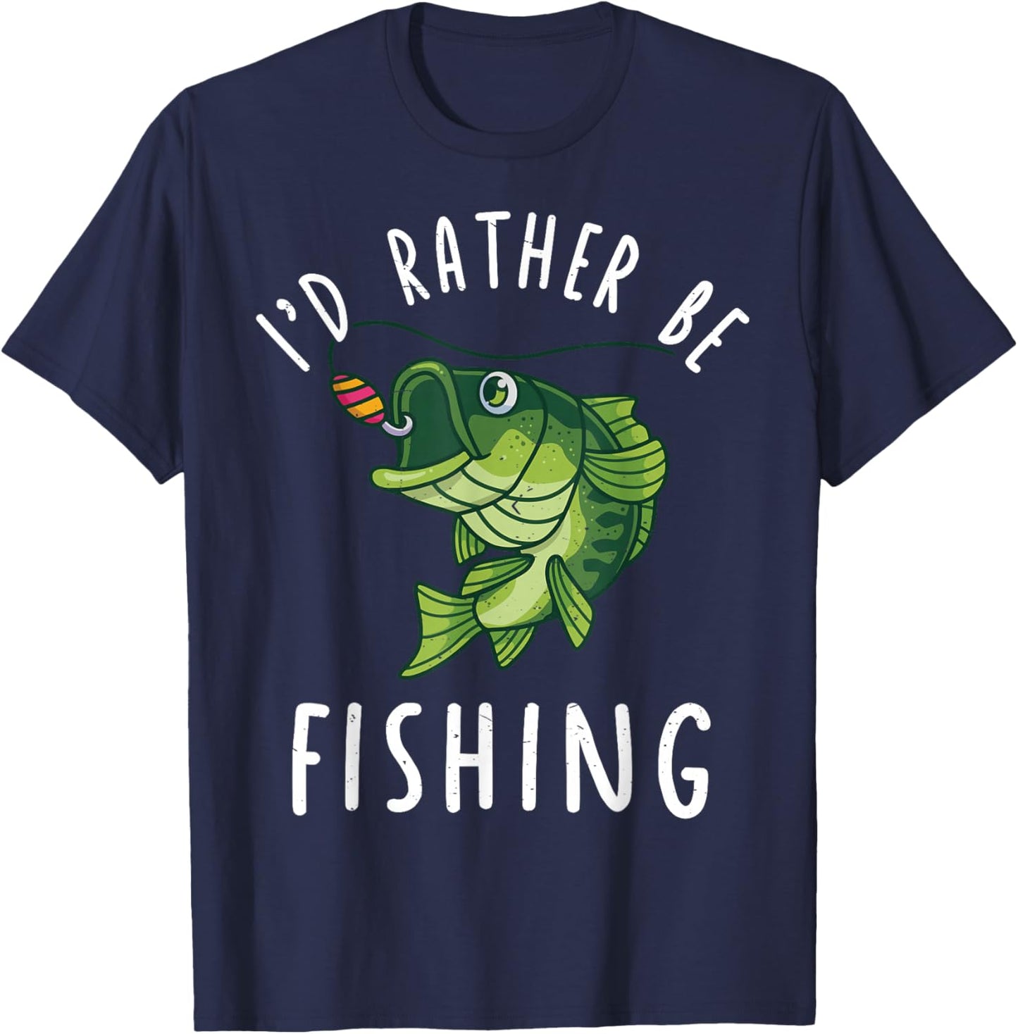 Kids I'd Rather Fishing Bass Fish Youth Boy Funny Fisherman T-Shirt - T-Shirt | Navy