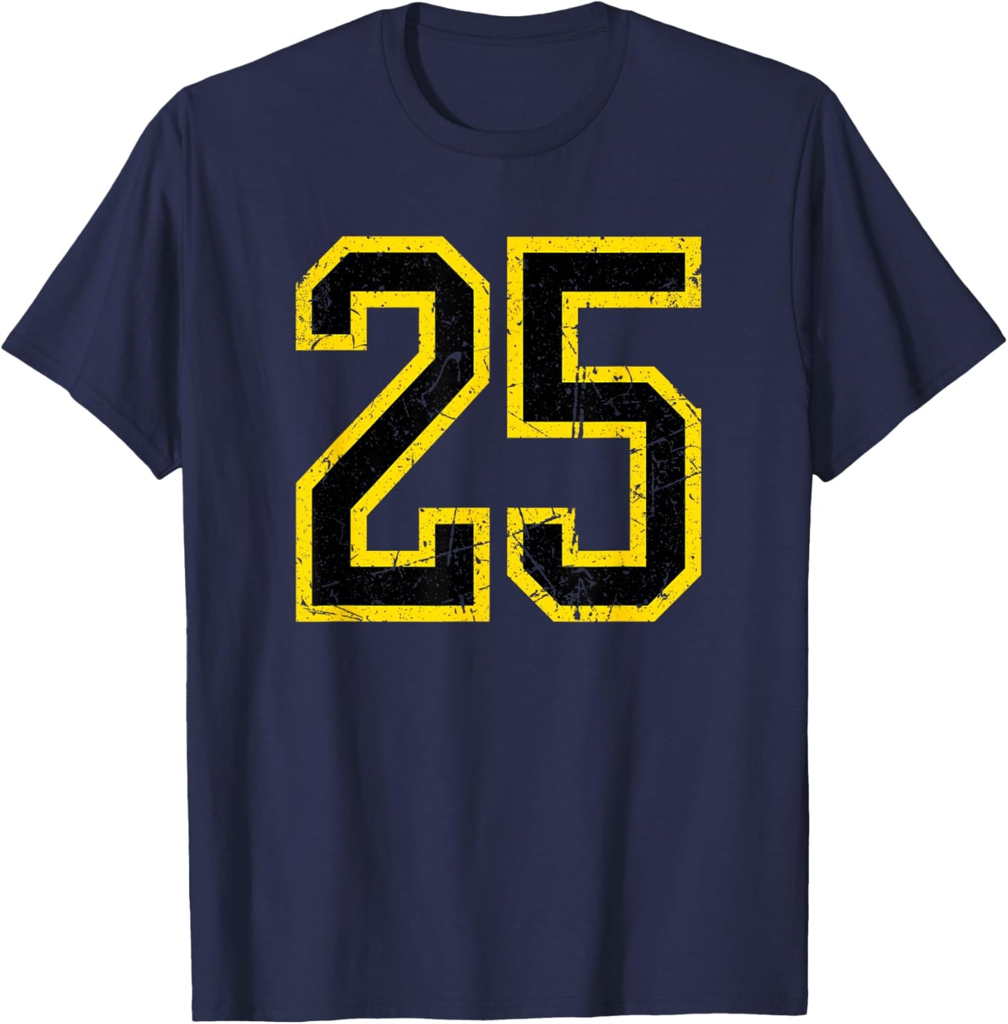 Vintage Number #25 Yellow Black Varsity Number T-Shirt - T-Shirt | Navy
