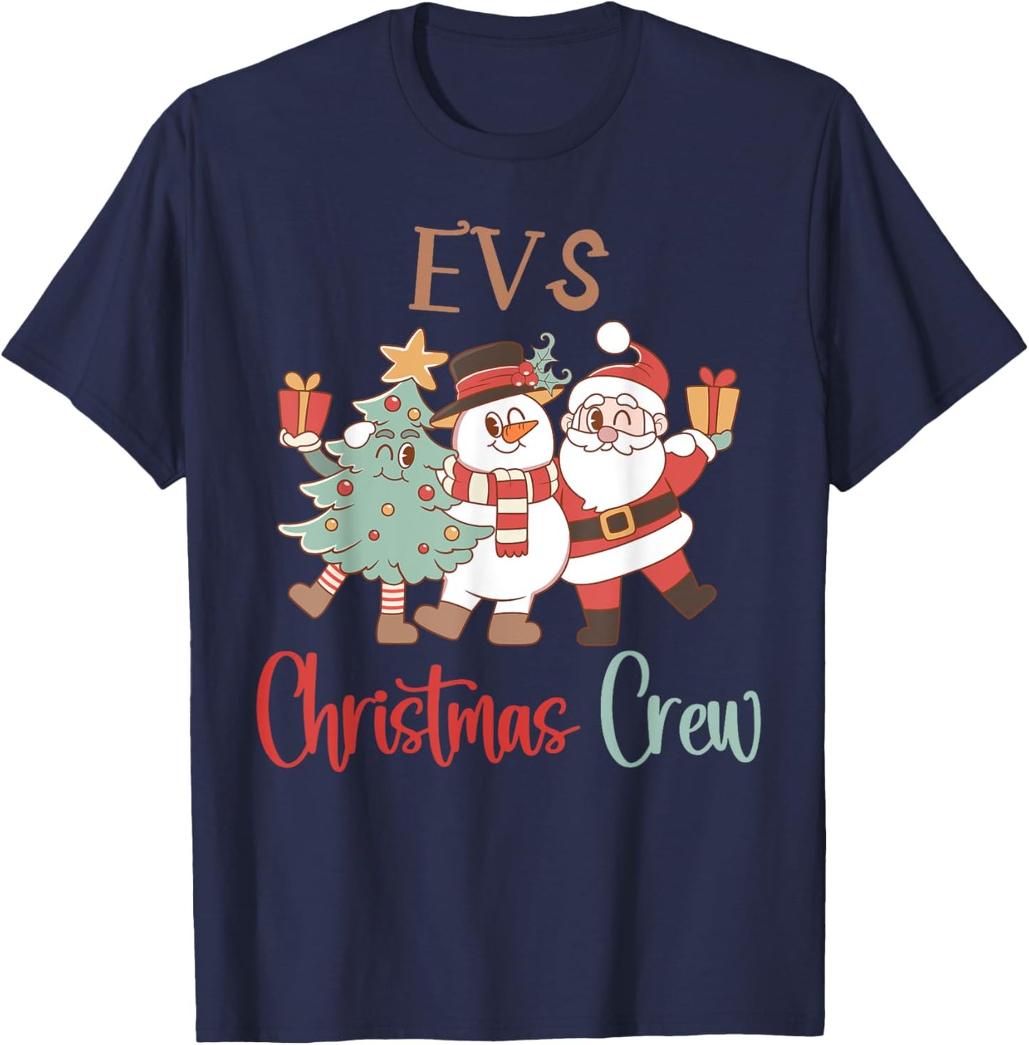 EVS Christmas Crew Santa Snowman Environmental Services Team T-Shirt - T-Shirt | Navy