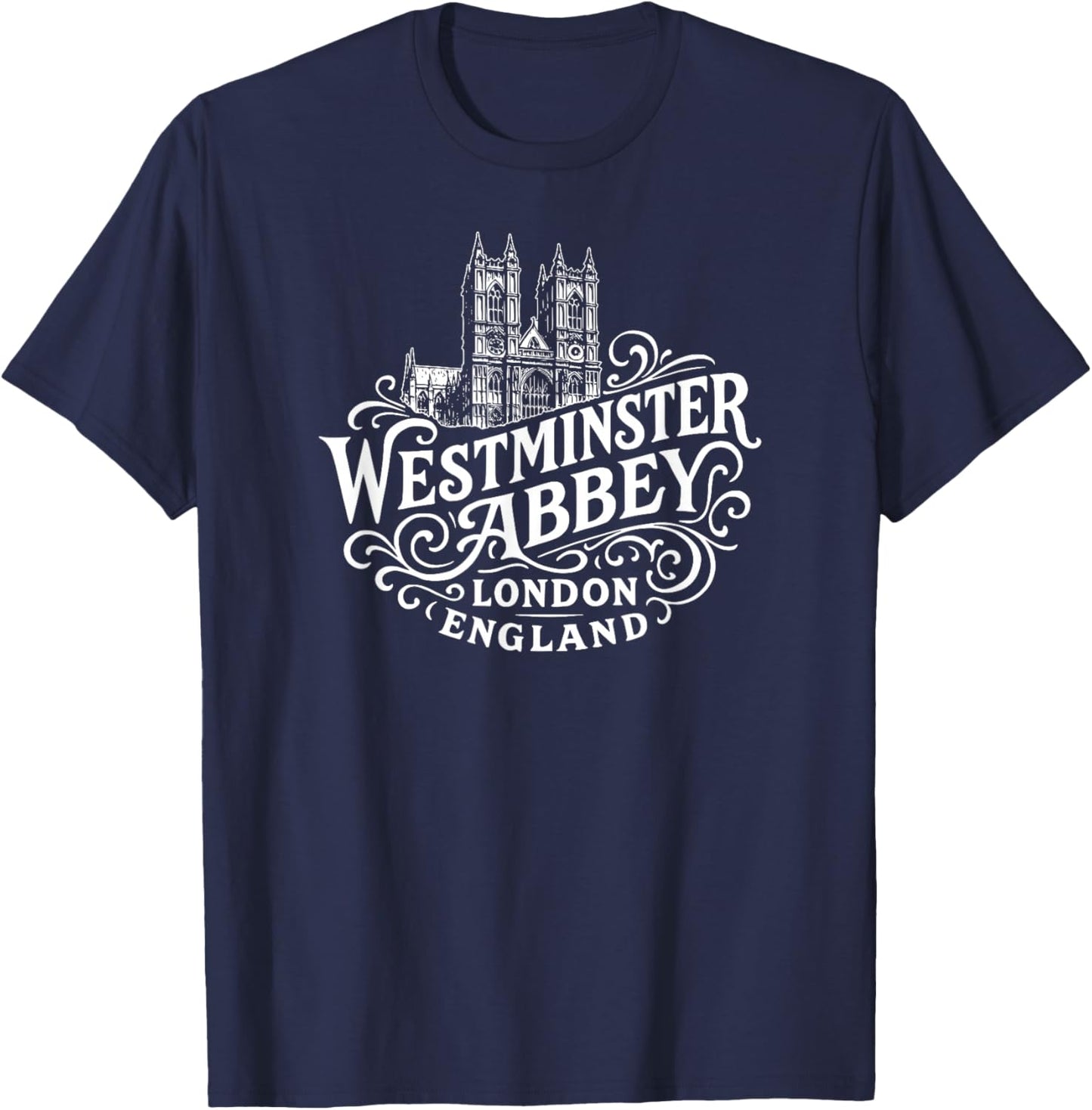Westminster Abbey London England White Print T-Shirt - T-Shirt | Navy