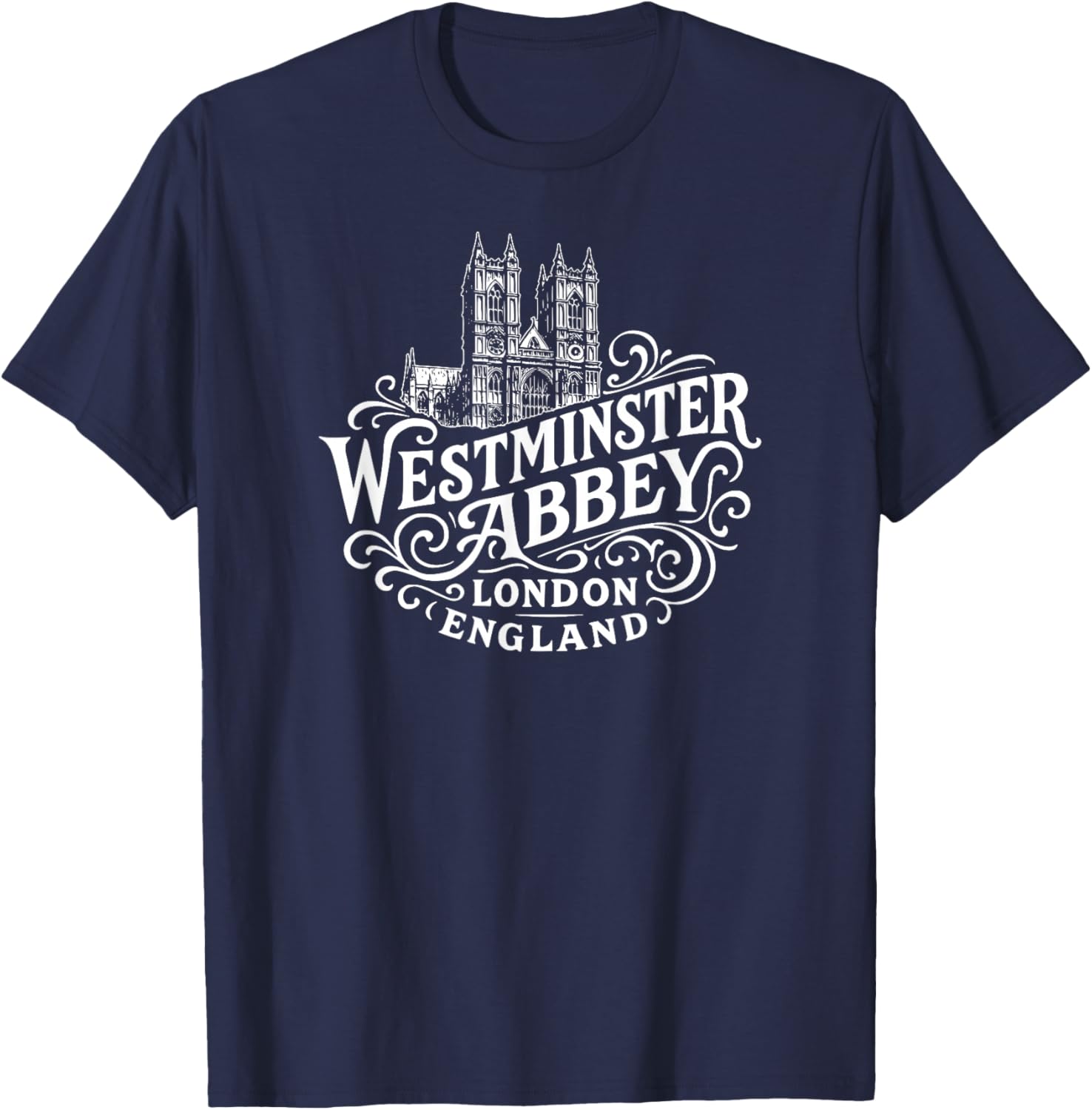 Westminster Abbey London England White Print T-Shirt - T-Shirt | Navy