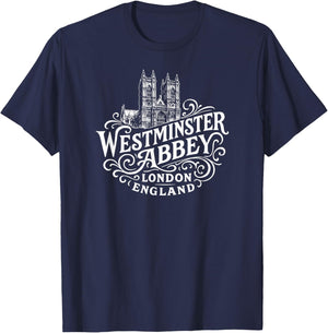 Westminster Abbey London England White Print T-Shirt - T-Shirt | Navy