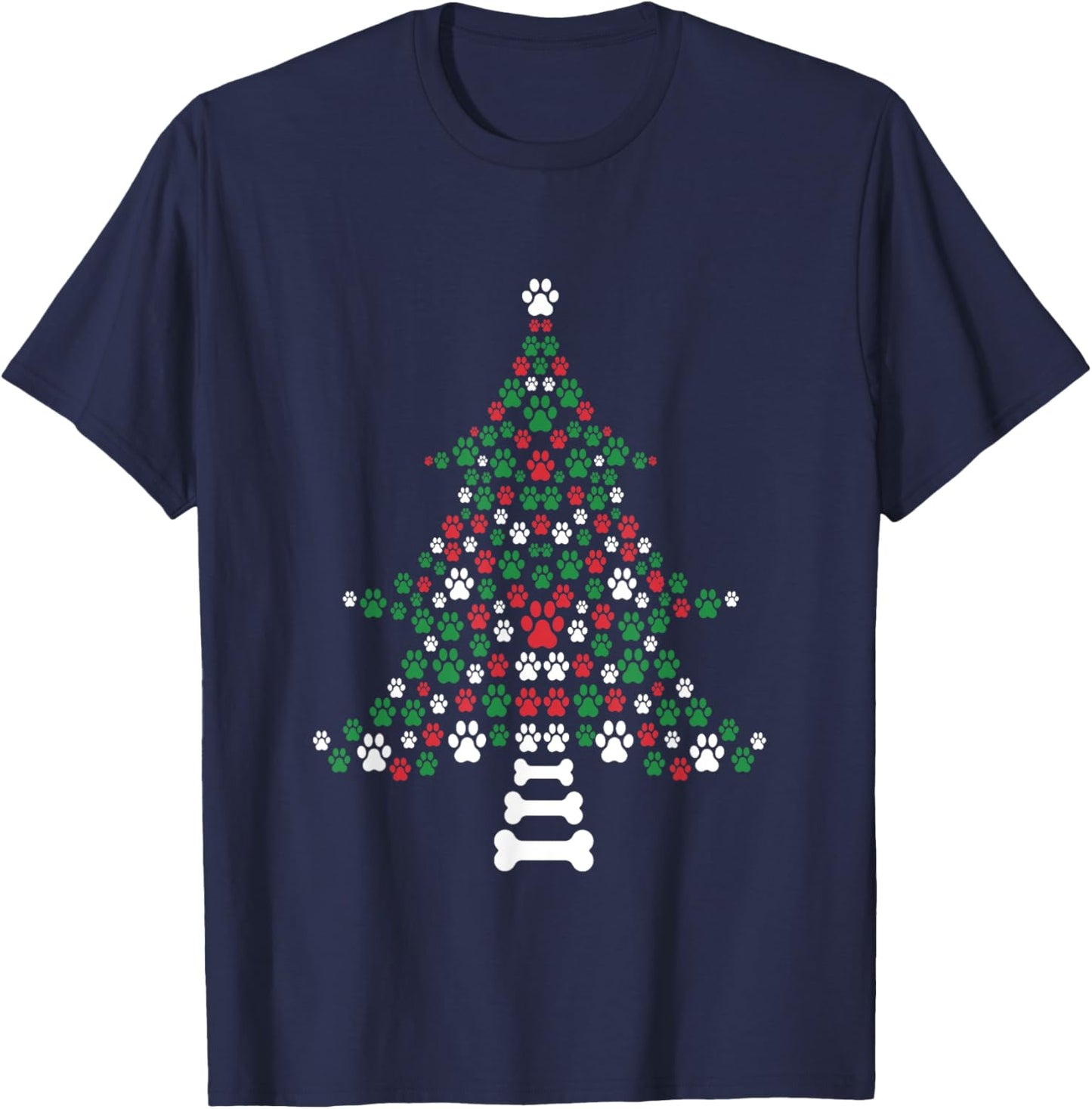 Dog Paws Print Christmas Tree Cute Dog Lover Christmas Women Kids T-Shirt - T-Shirt | Navy