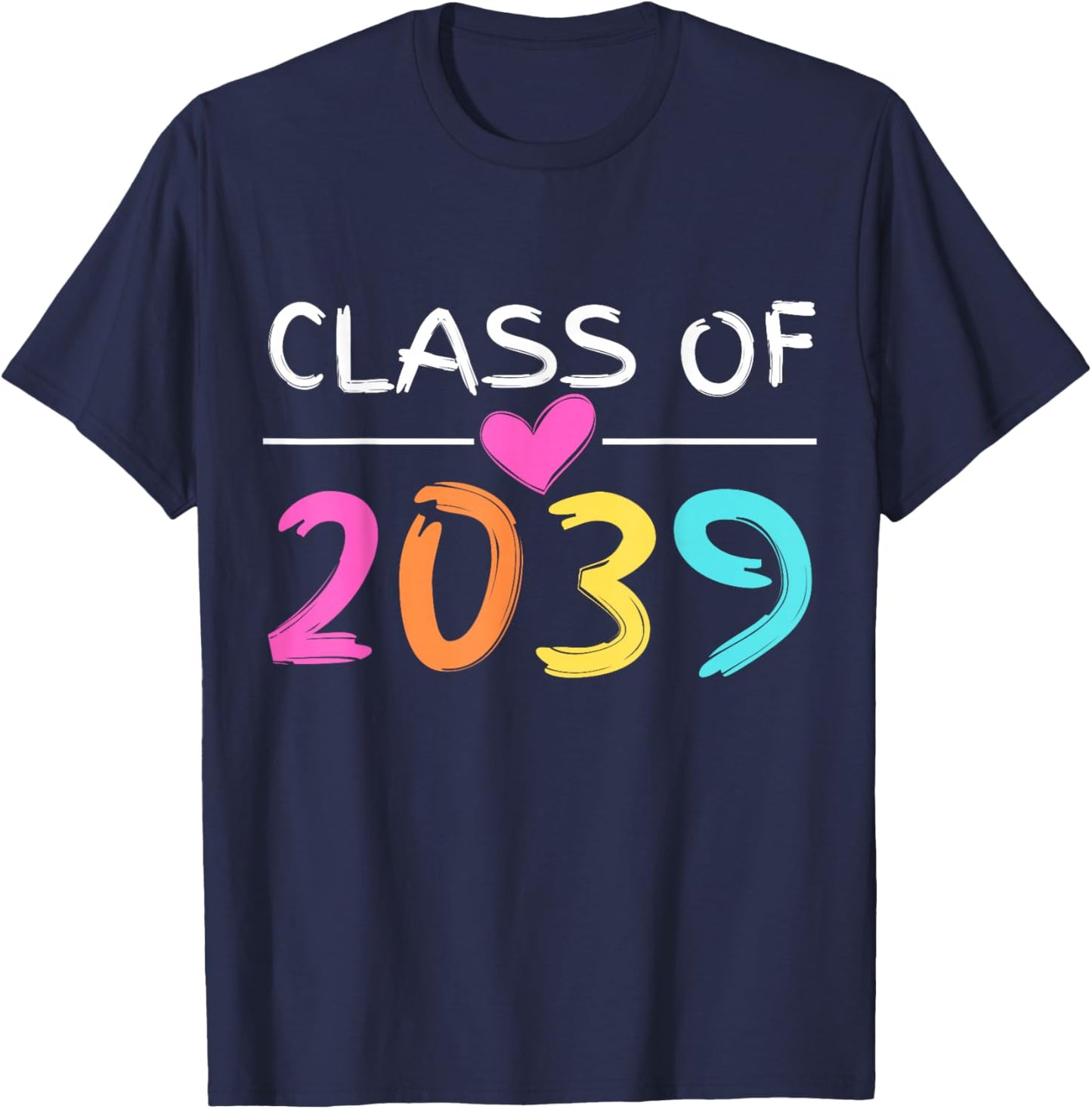Class of 2039 Grow with Me Shirt Back School Colors Heart T-Shirt - T-Shirt | Navy