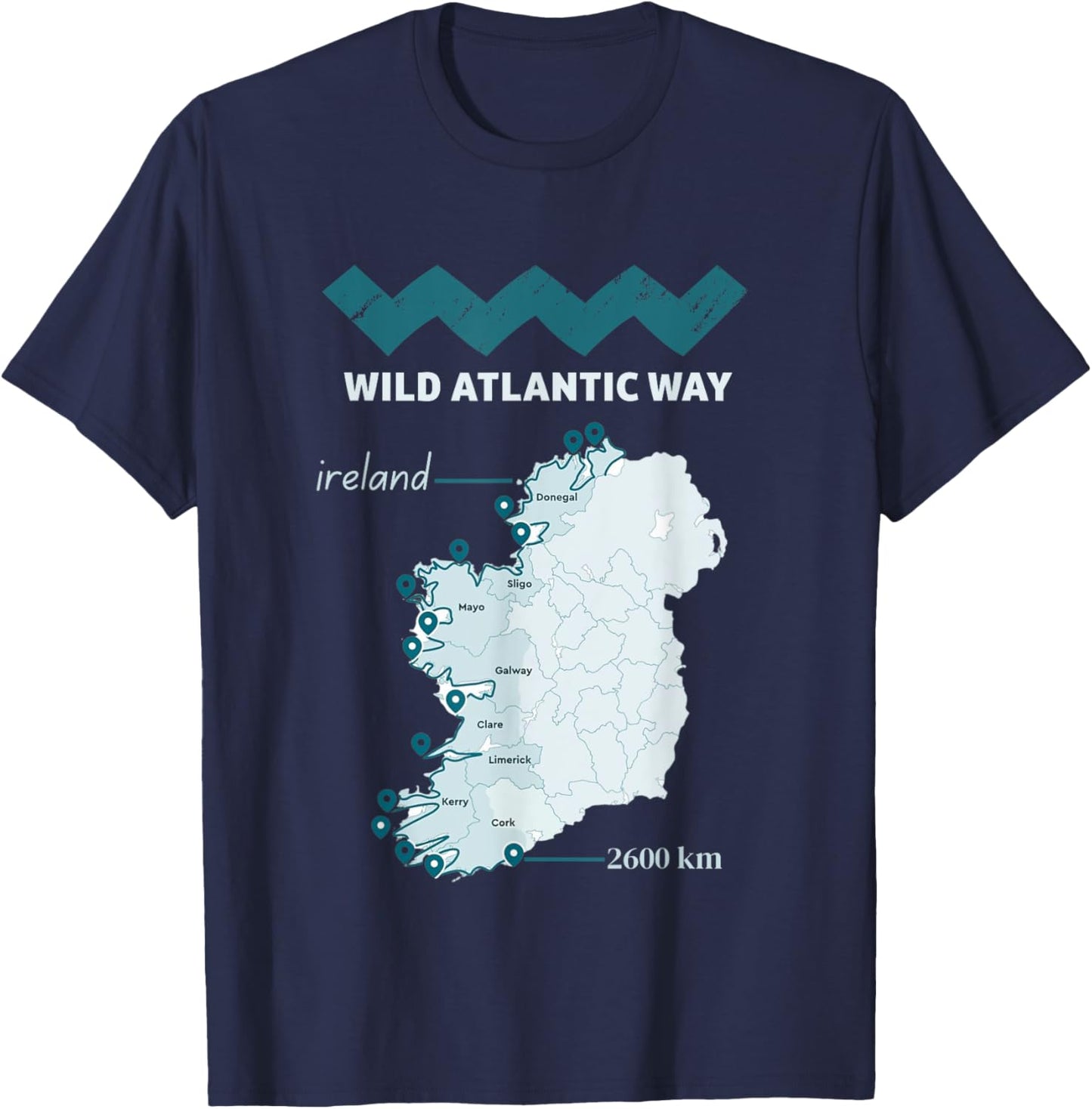 The wild atlantic way ireland coastal route map, west coast T-Shirt - T-Shirt | Navy