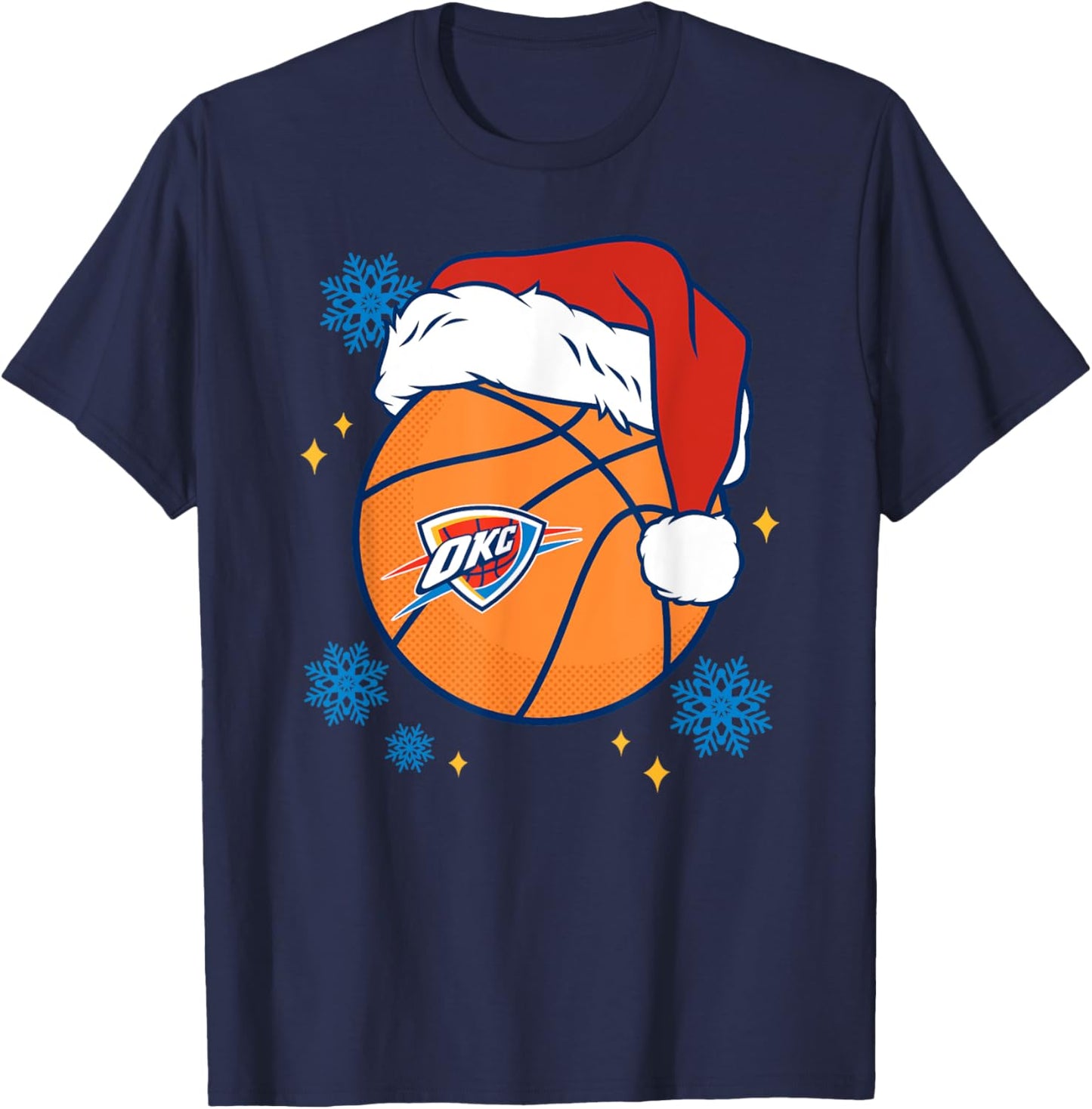 NBA Oklahoma City Thunder Christmas Santa Hat Ball T-Shirt - T-Shirt | Navy