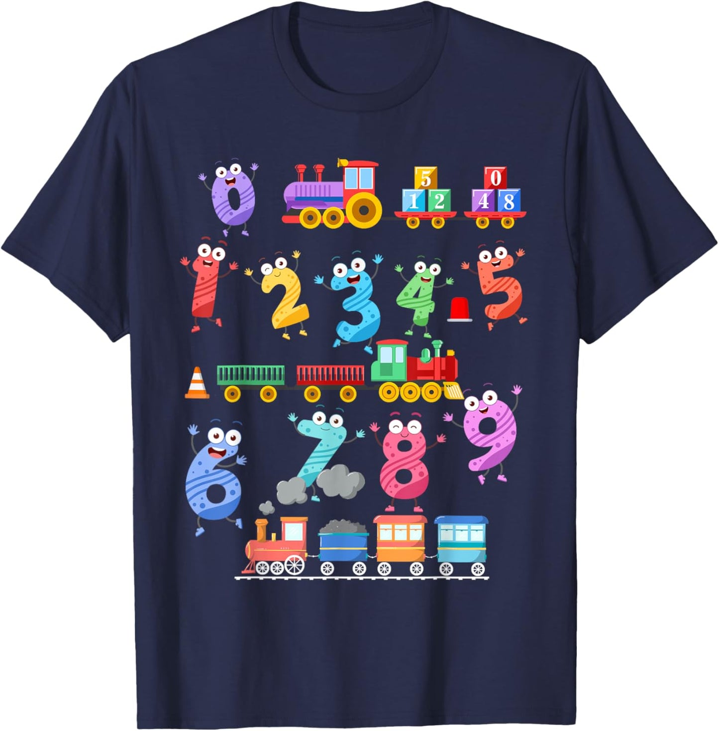 Maths Day Numbers Idea For Kids Train Themed Maths Number T-Shirt - T-Shirt | Navy