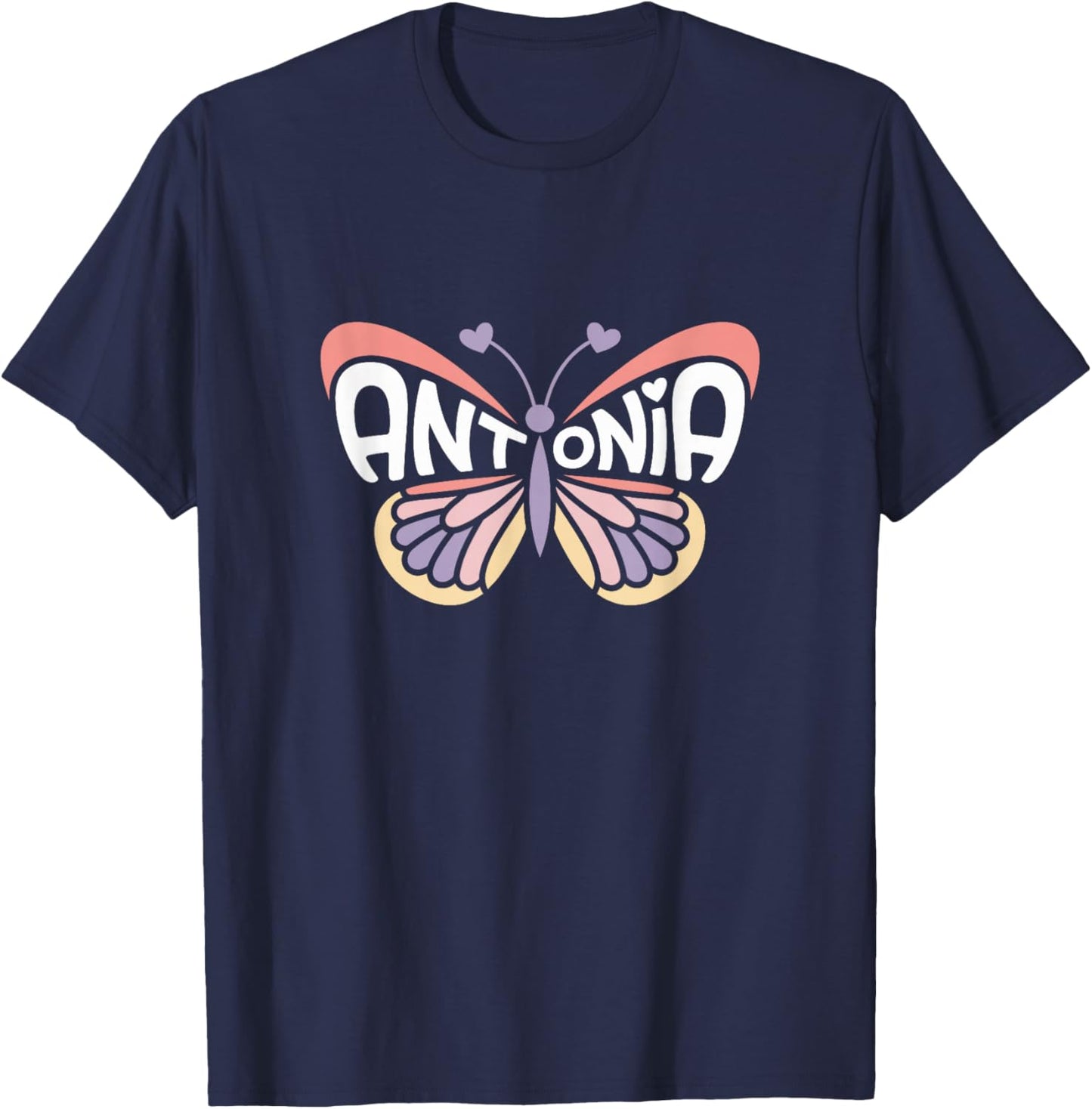 Antonia Butterfly - Personalized Cute Name Word Art T-Shirt - T-Shirt | Navy