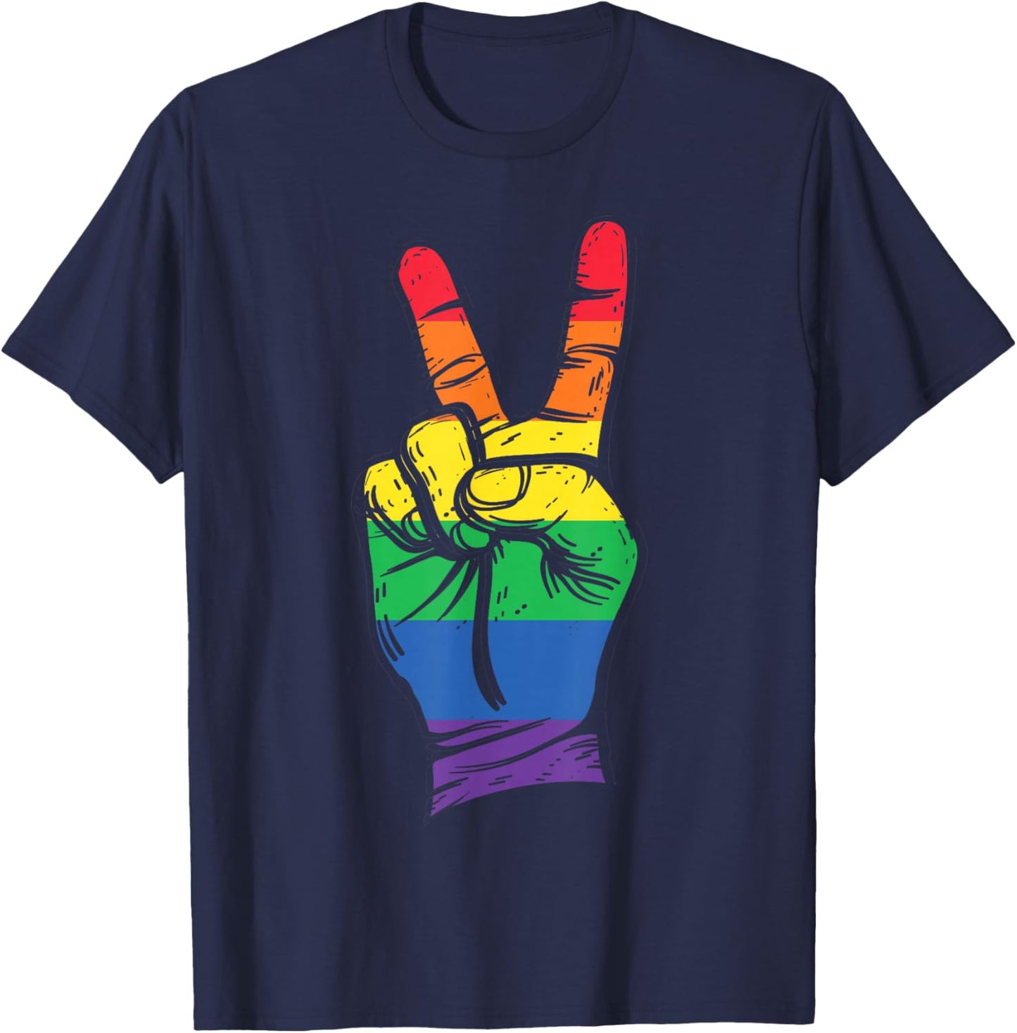 LGBT Pride Flag Peace Sign T-Shirt - T-Shirt | Navy