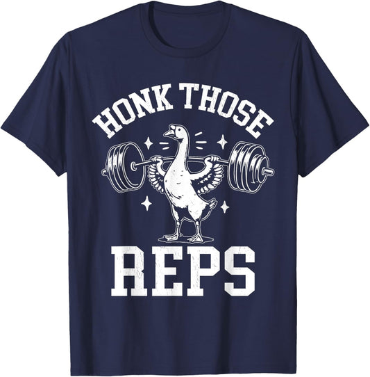 Honk Those Reps Funny Goose Weightlifting Retro Goose Gym T-Shirt - T-Shirt | Navy