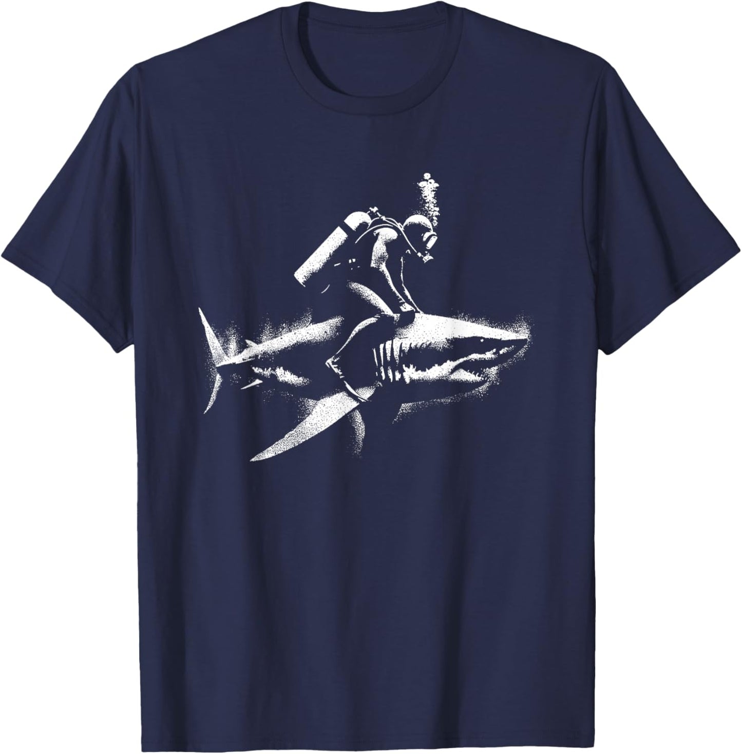 Scuba Diver Riding Shark - Funny White Shark Lover T-Shirt - T-Shirt | Navy