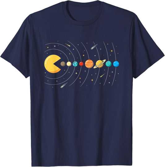 Funny Solar System Planets Sun Astronomy Retro Gamer T-Shirt - T-Shirt | Navy