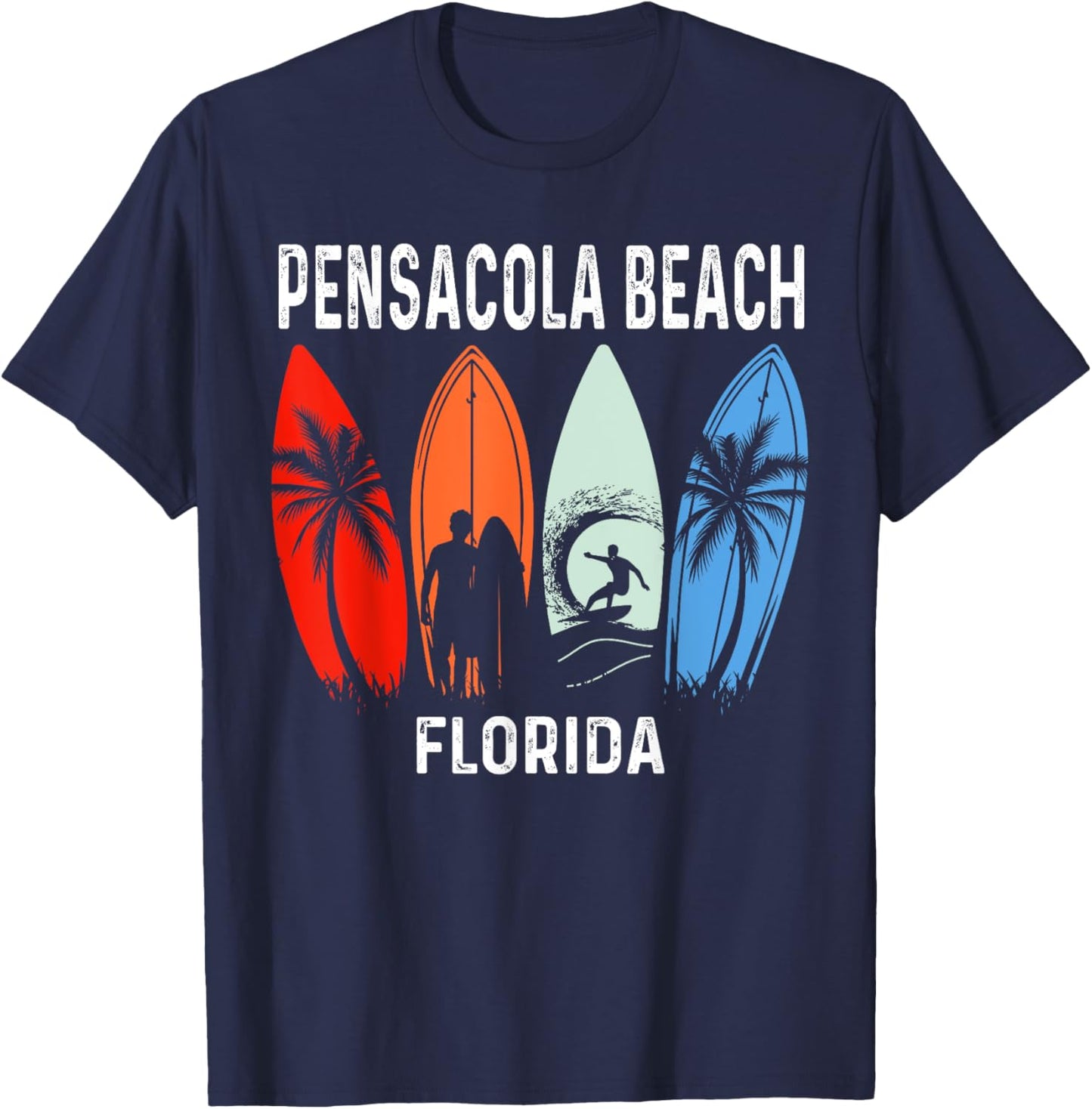 Retro Pensacola Beach Florida Surfboarder Beach Men Women Girls Kids T-Shirt - T-Shirt | Navy