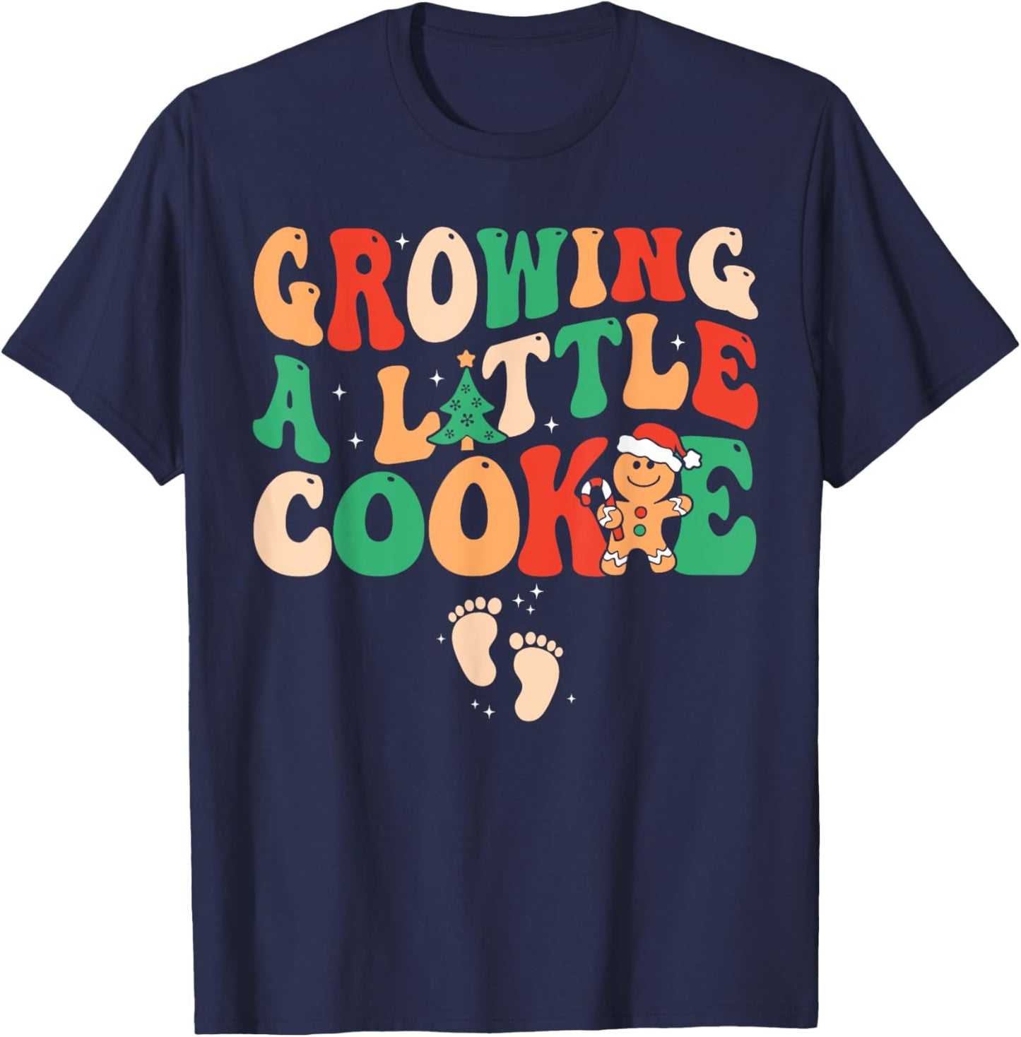 Growing A Little Cookie Christmas Pregnancy Announcement T-Shirt - T-Shirt | Navy