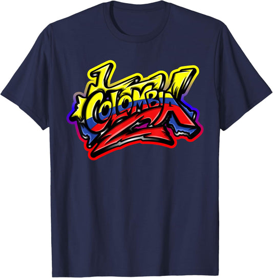 Colombian Urban Streetwear Y2K Street Art Graffiti Colombia T-Shirt - T-Shirt | Navy