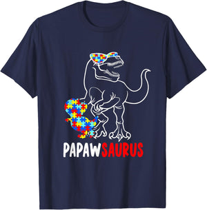 Papawsaurus T Rex Dinosaur Autism Awareness Papaw Saurus T-Shirt - T-Shirt | Navy