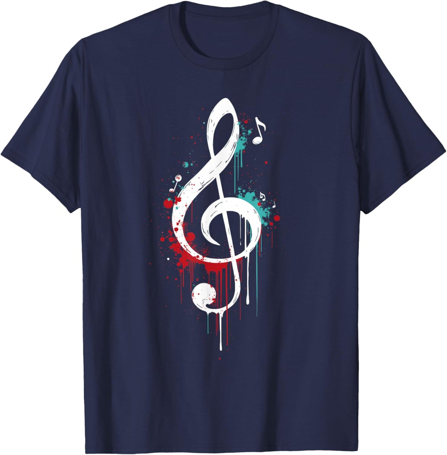 Dripping Treble Clef and Musical Notes Design for Music Love T-Shirt - T-Shirt | Navy