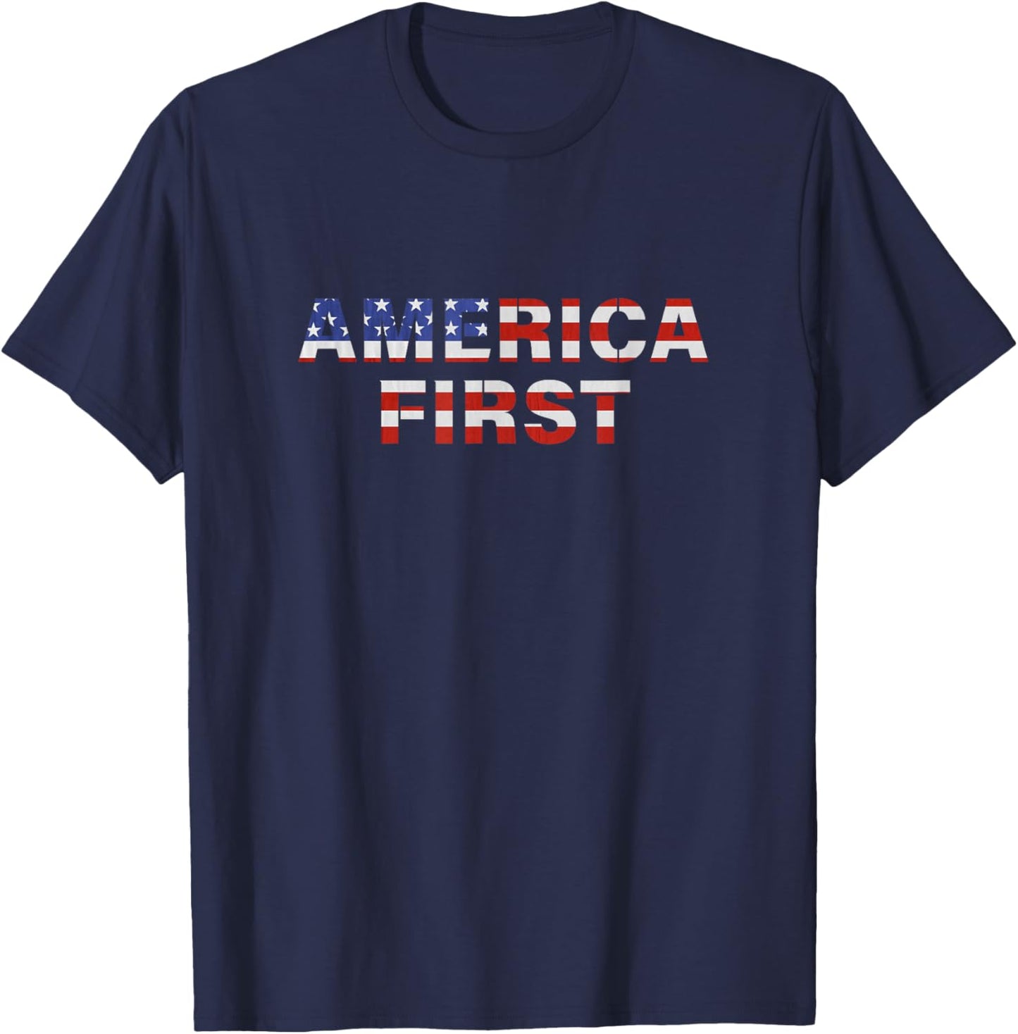 America First USA US Flag Patriotic 4th July Men Women Kids T-Shirt - T-Shirt | Navy