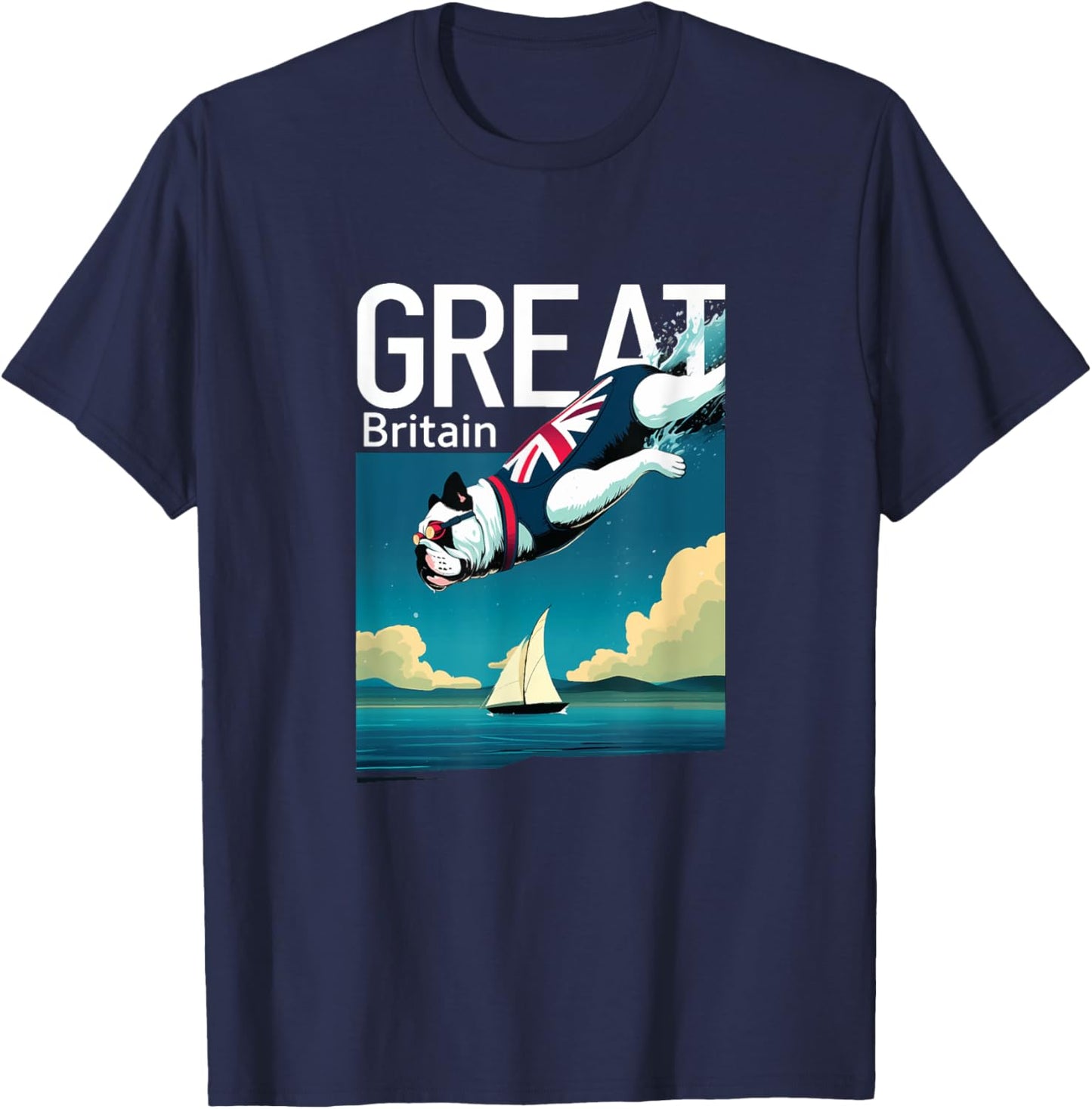 Diving British Bulldog - Great Britain Souvenir T-Shirt - T-Shirt | Navy