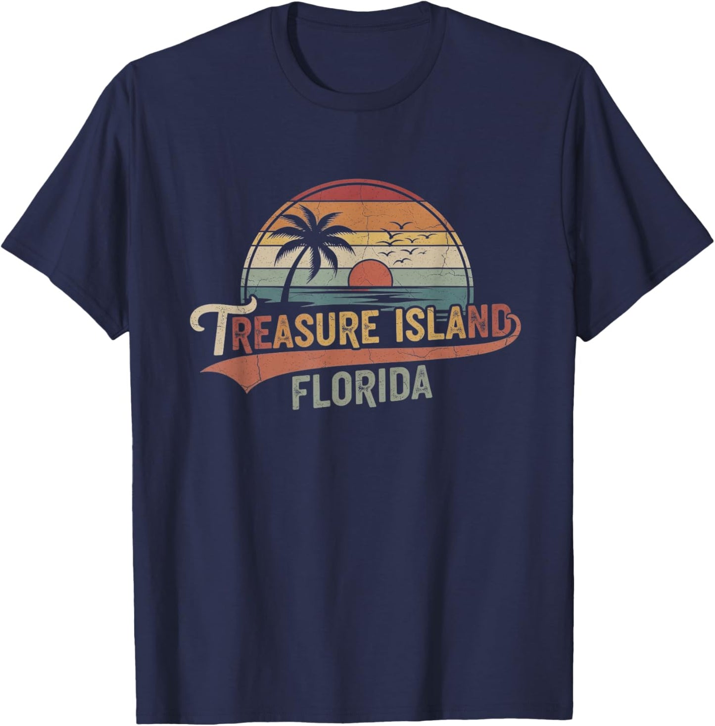 Retro Treasure Island Florida Art Design T-Shirt - T-Shirt | Navy