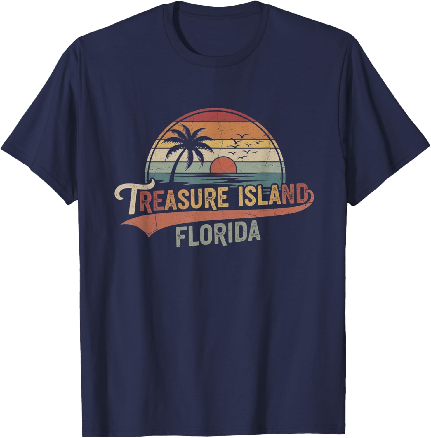 Retro Treasure Island Florida Art Design T-Shirt - T-Shirt | Navy