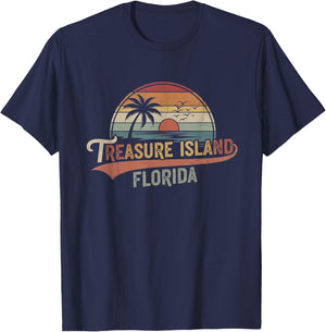 Retro Treasure Island Florida Art Design T-Shirt - T-Shirt | Navy