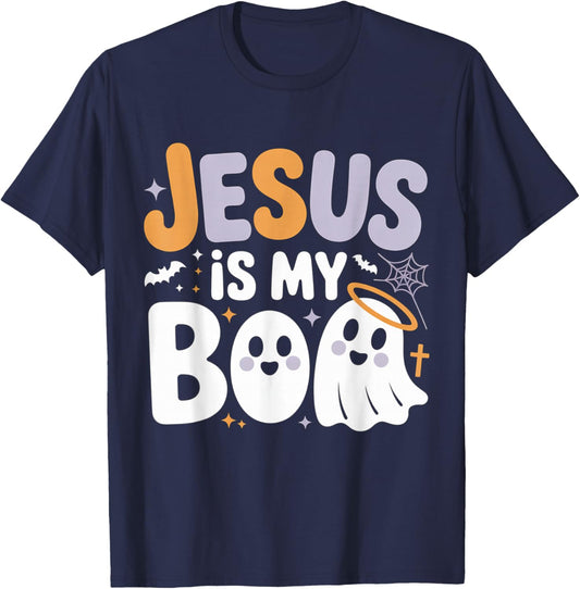 Jesus is My Boo Cute Christian Halloween Ghost Funny T-Shirt - T-Shirt | Navy