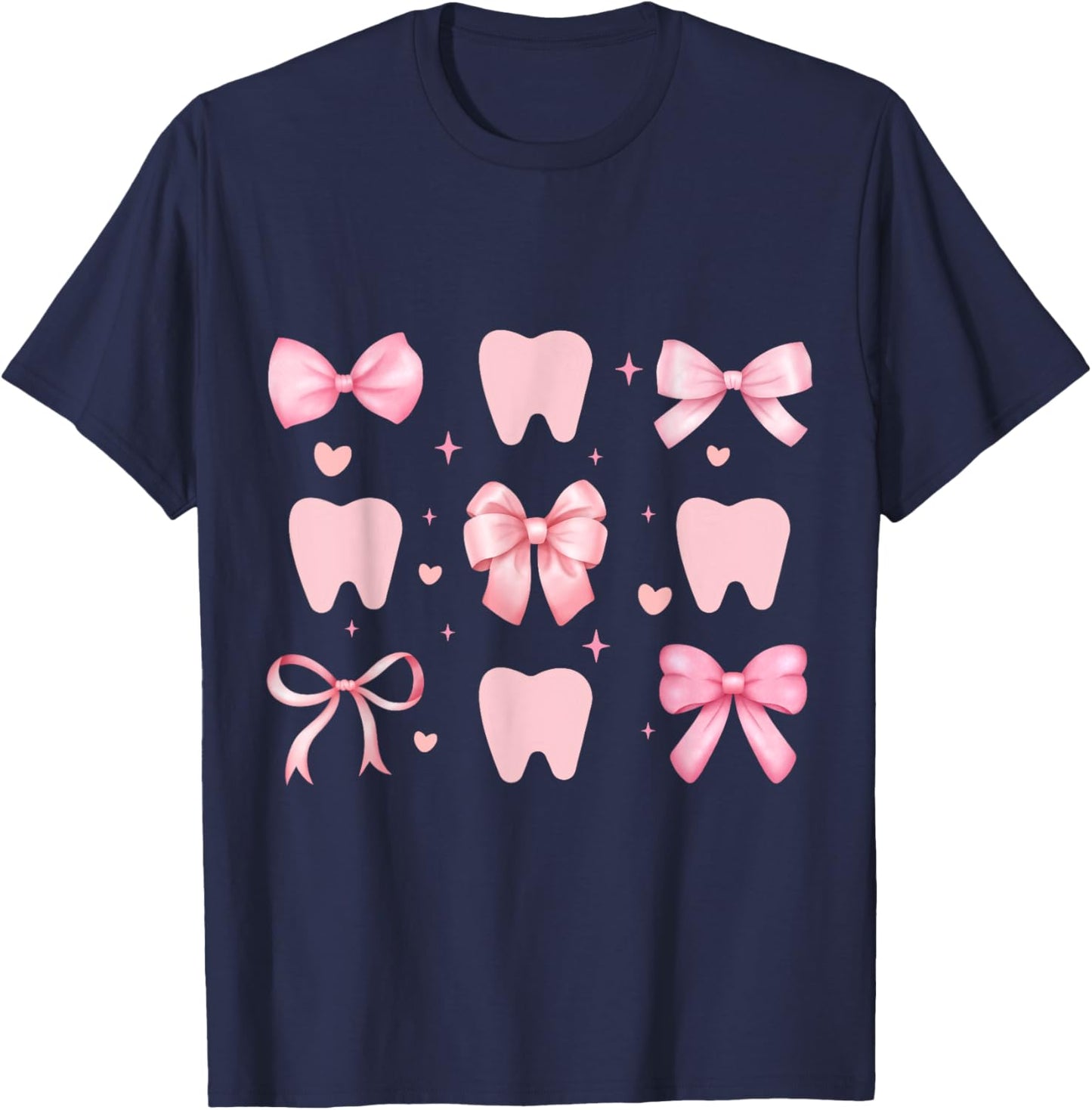Cute Tooth Dental Assistant Coquette Bow Hygiene Oral RDH T-Shirt - T-Shirt | Navy