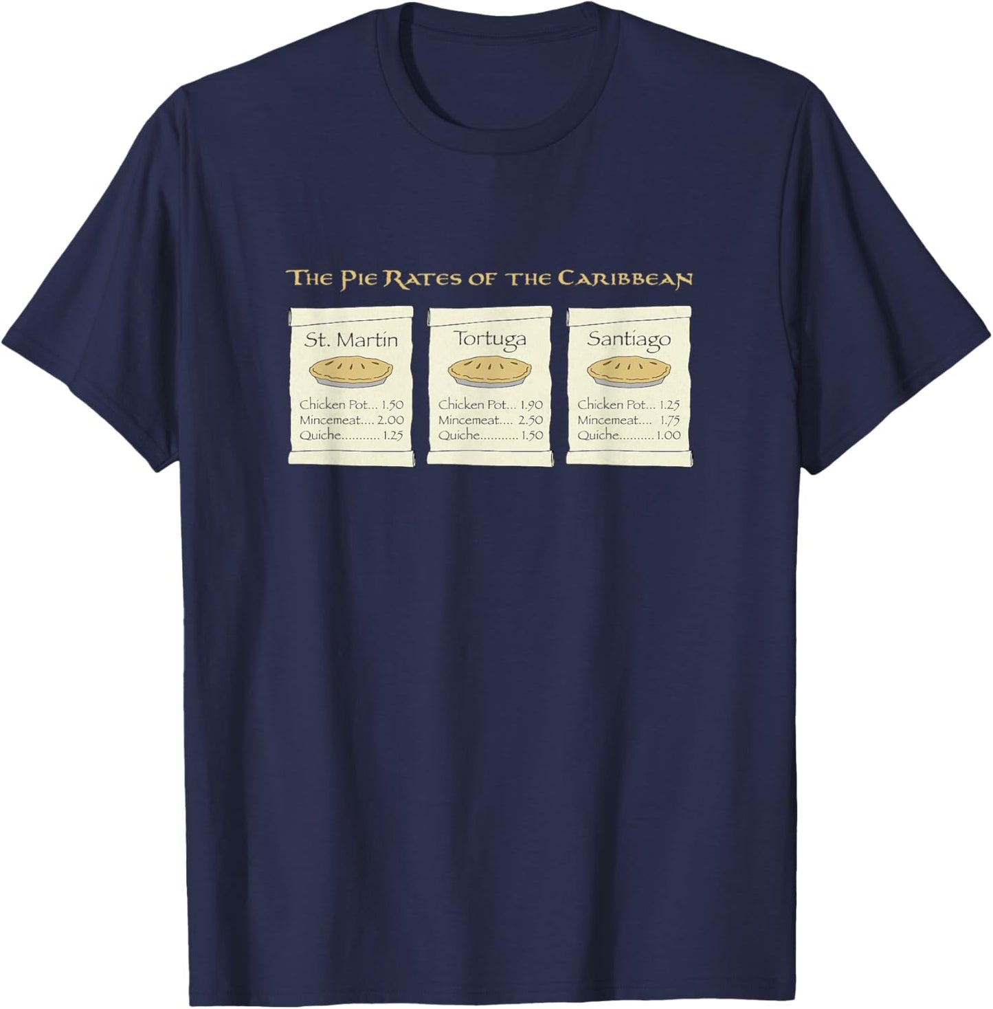 The Pie Rates of the Caribbean Funny Pirate Pun Design on a T-Shirt - T-Shirt | Navy