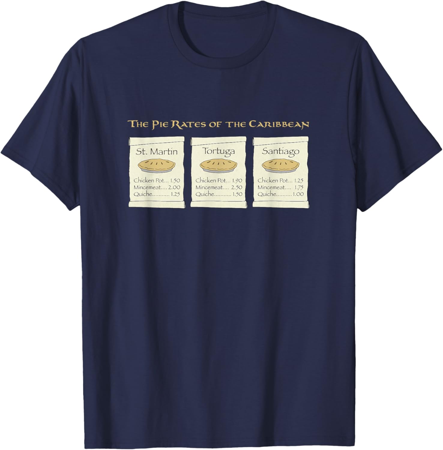 The Pie Rates of the Caribbean Funny Pirate Pun Design on a T-Shirt - T-Shirt | Navy