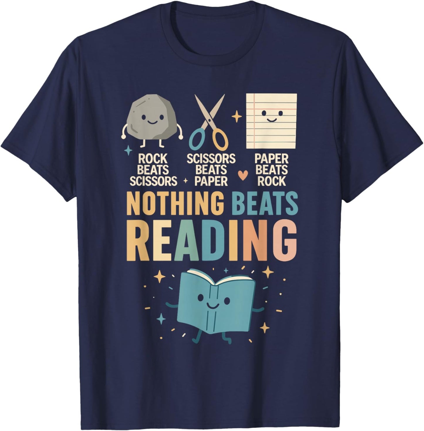 Booktrovert Shirt, Nothing Beat Reading Rock Paper Scissors T-Shirt - T-Shirt | Navy