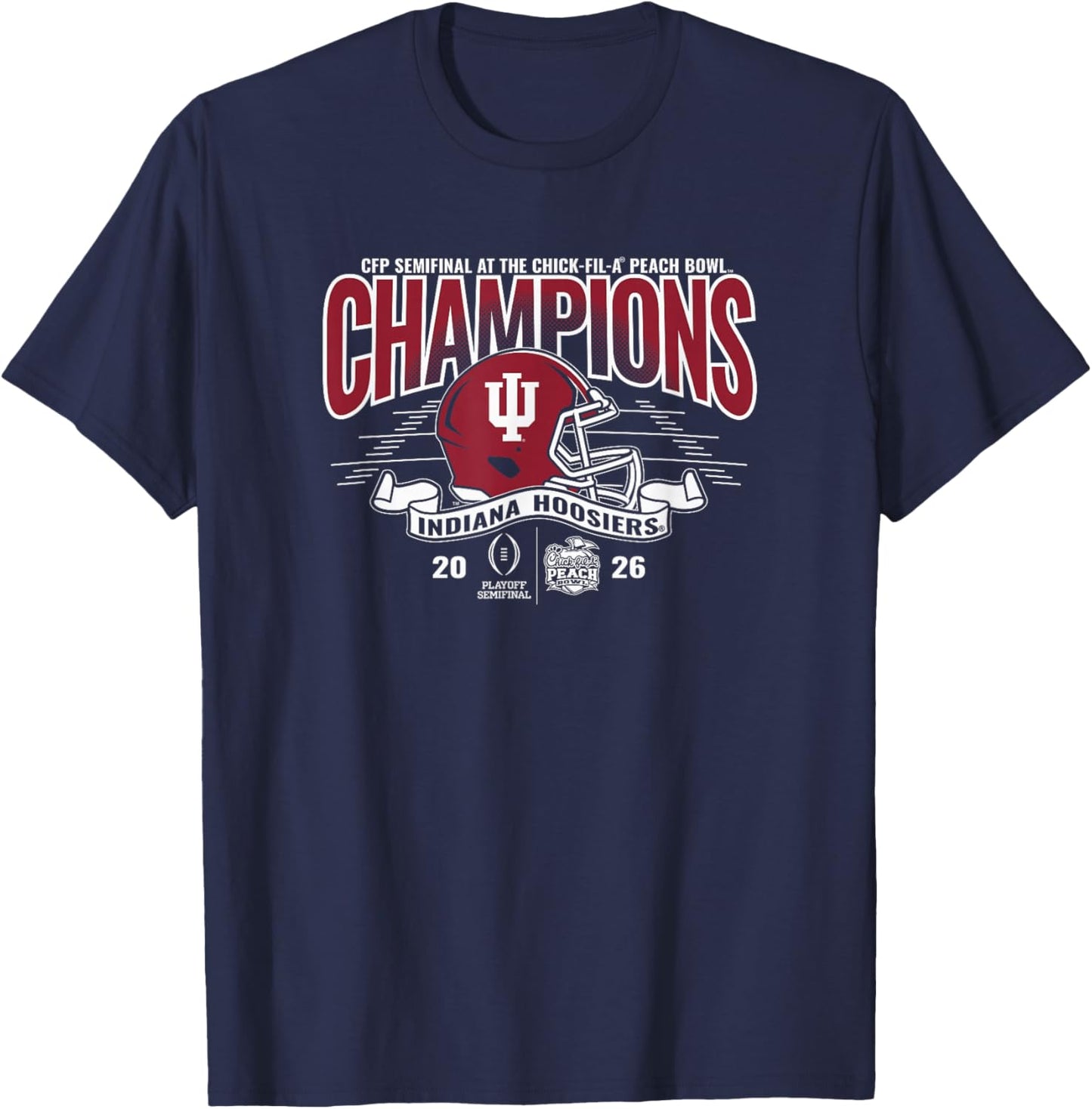 Indiana Hoosiers Peach Bowl Champs 2026 CFP Semifinal Black T-Shirt - T-Shirt | Navy