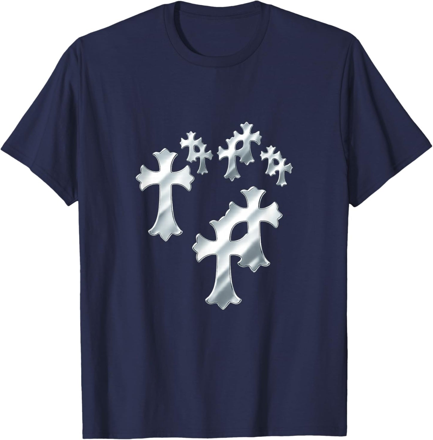 Y2K Grunge Vintage Cross Heart T-Shirt - T-Shirt | Navy