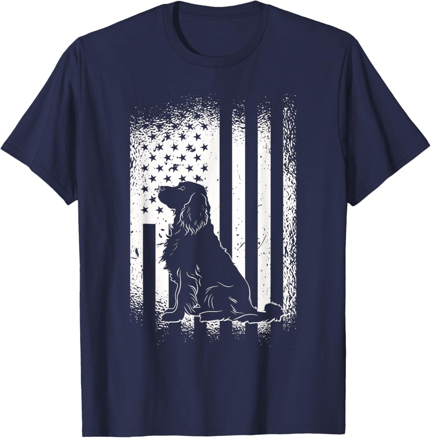 Golden Retriever American Flag USA Fan Dog Owner Dog T-Shirt - T-Shirt | Navy