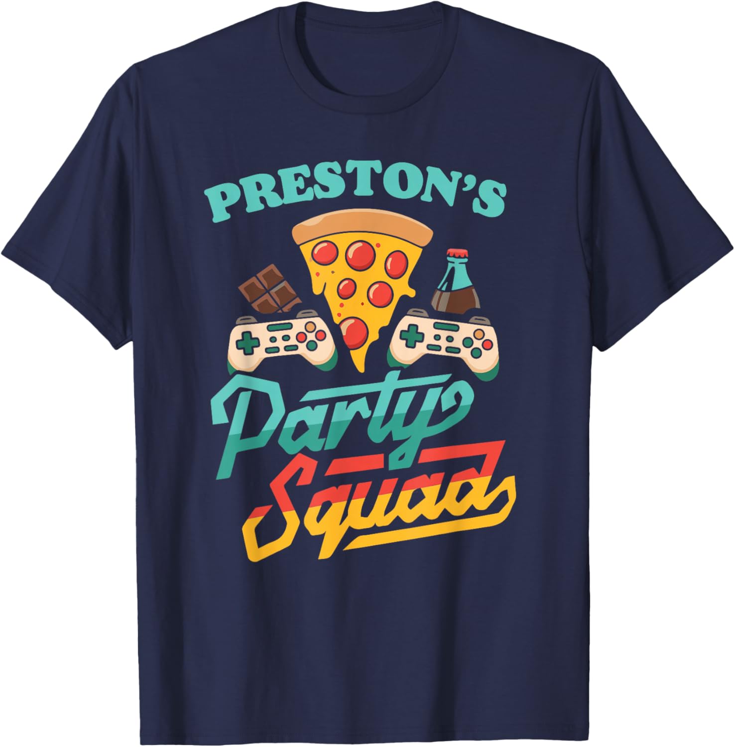 Preston's Party Squad Pizza Gaming Birthday Party T-Shirt - T-Shirt | Navy