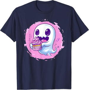 Adorable Ghost Holding Cupcake Delight T-Shirt - T-Shirt | Navy