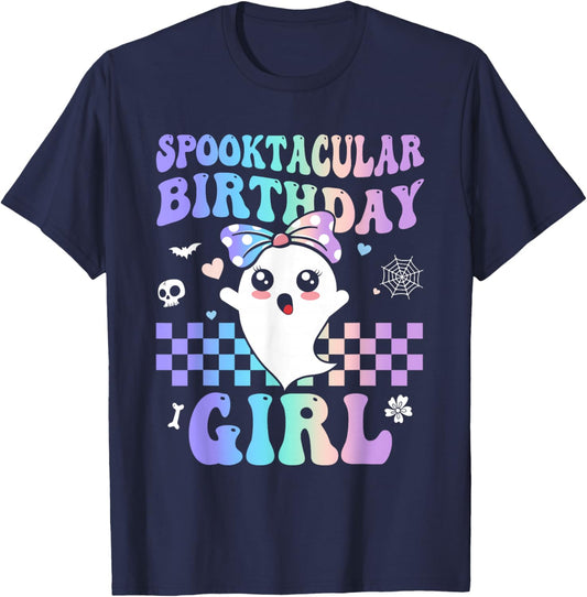 Spooktacular Birthday Cute Ghost Halloween Birthday Kid Girl T-Shirt - T-Shirt | Navy