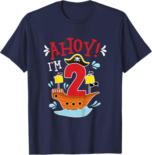 2nd Pirate Birthday Party Two Year Old Pirate Birthday T-Shirt - T-Shirt | Navy