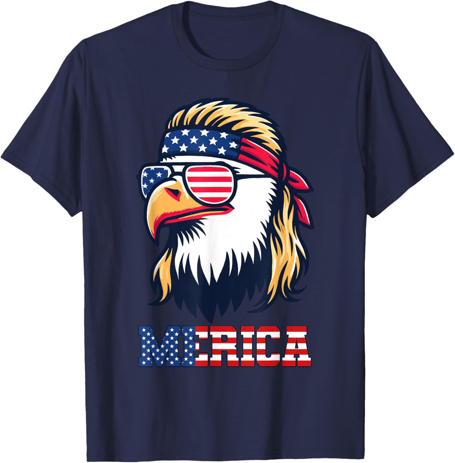 Merica Eagle Patriotic American Flag USA 4th of July T-Shirt - T-Shirt | Navy