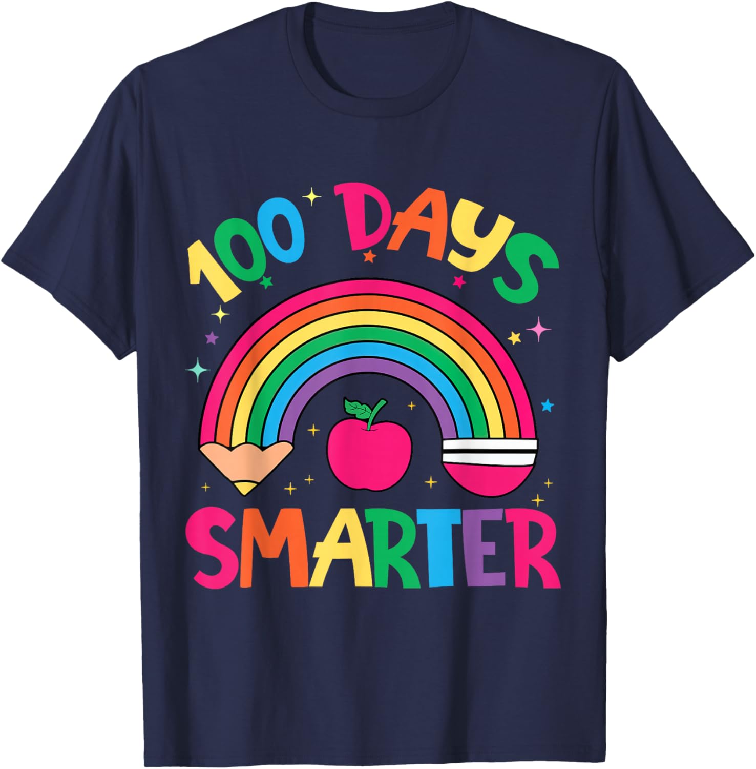 100 Days of School Rainbow 100 Days Smarter Teacher Kid Girl T-Shirt - T-Shirt | Navy