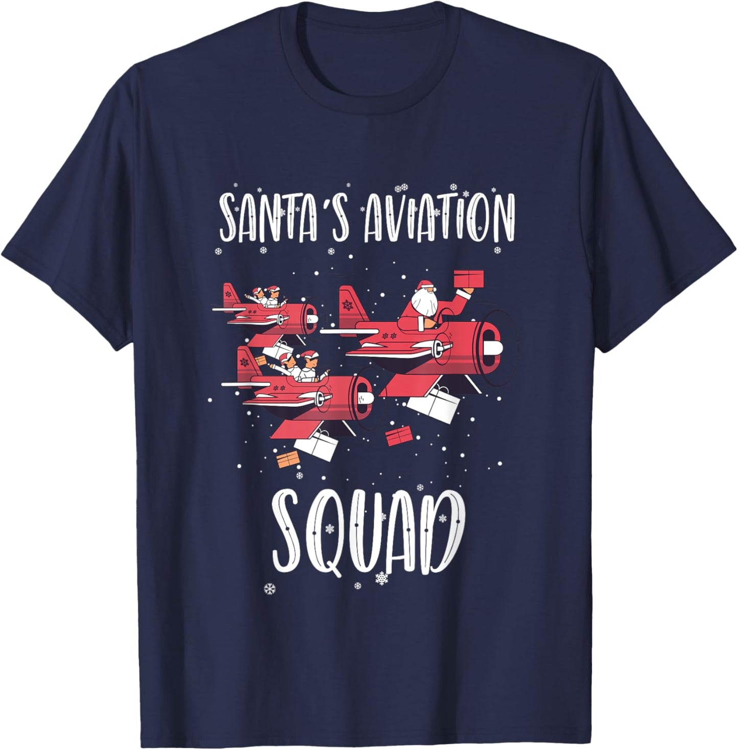 Aviation Technician Santa Pilot Holiday Christmas Airplane T-Shirt - T-Shirt | Navy