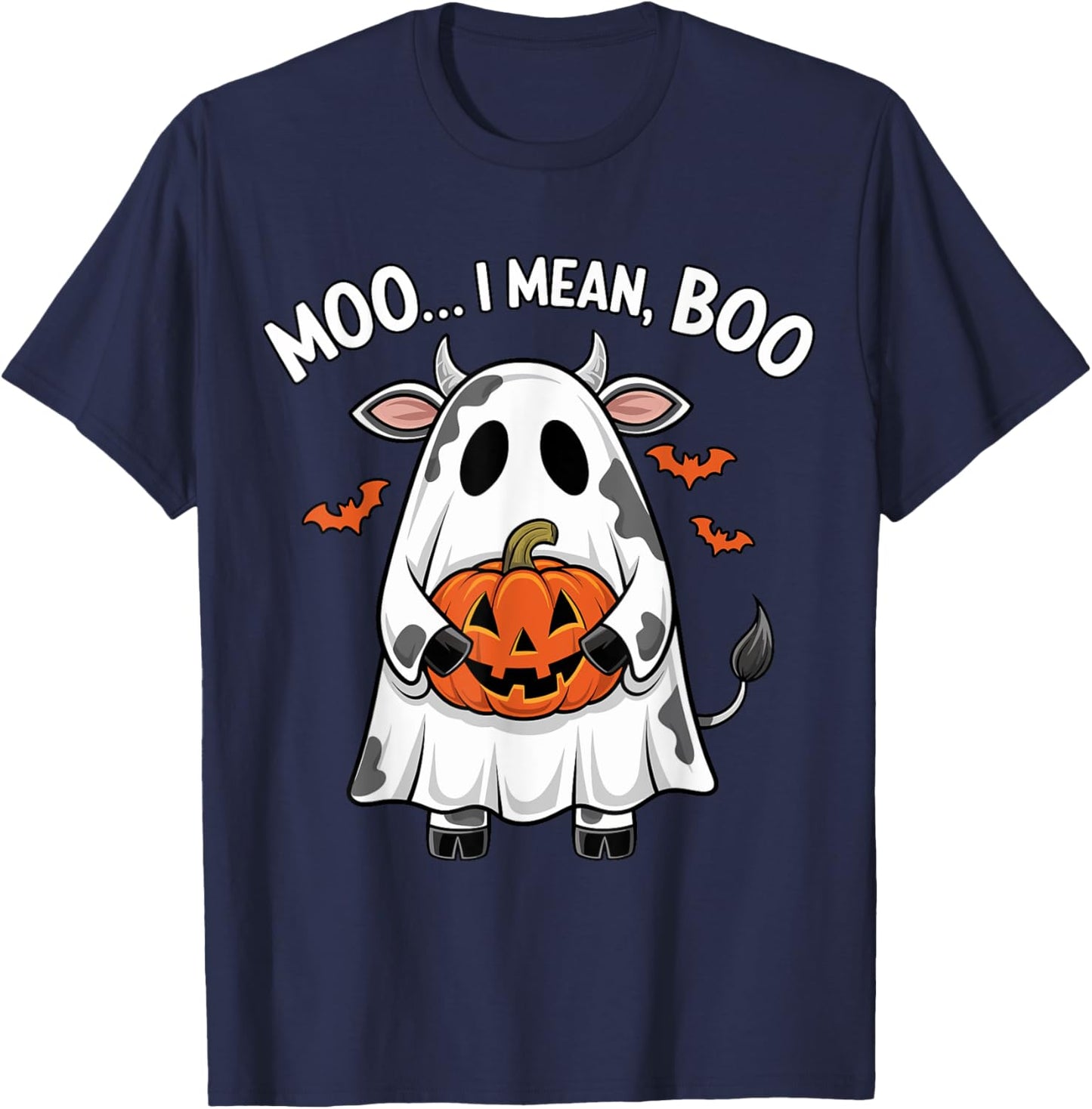 Ghost Cow Moo I Mean Boo Halloween Funny Highlands Cow Lover T-Shirt - T-Shirt | Navy