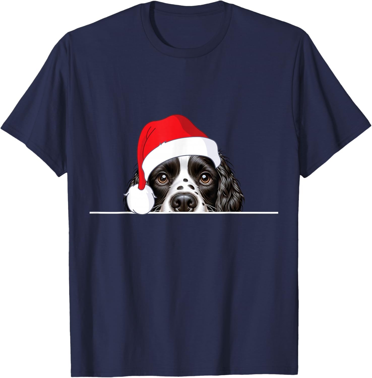 English Springer Spaniel Dog Lover Funny Santa Hat Christmas T-Shirt - T-Shirt | Navy