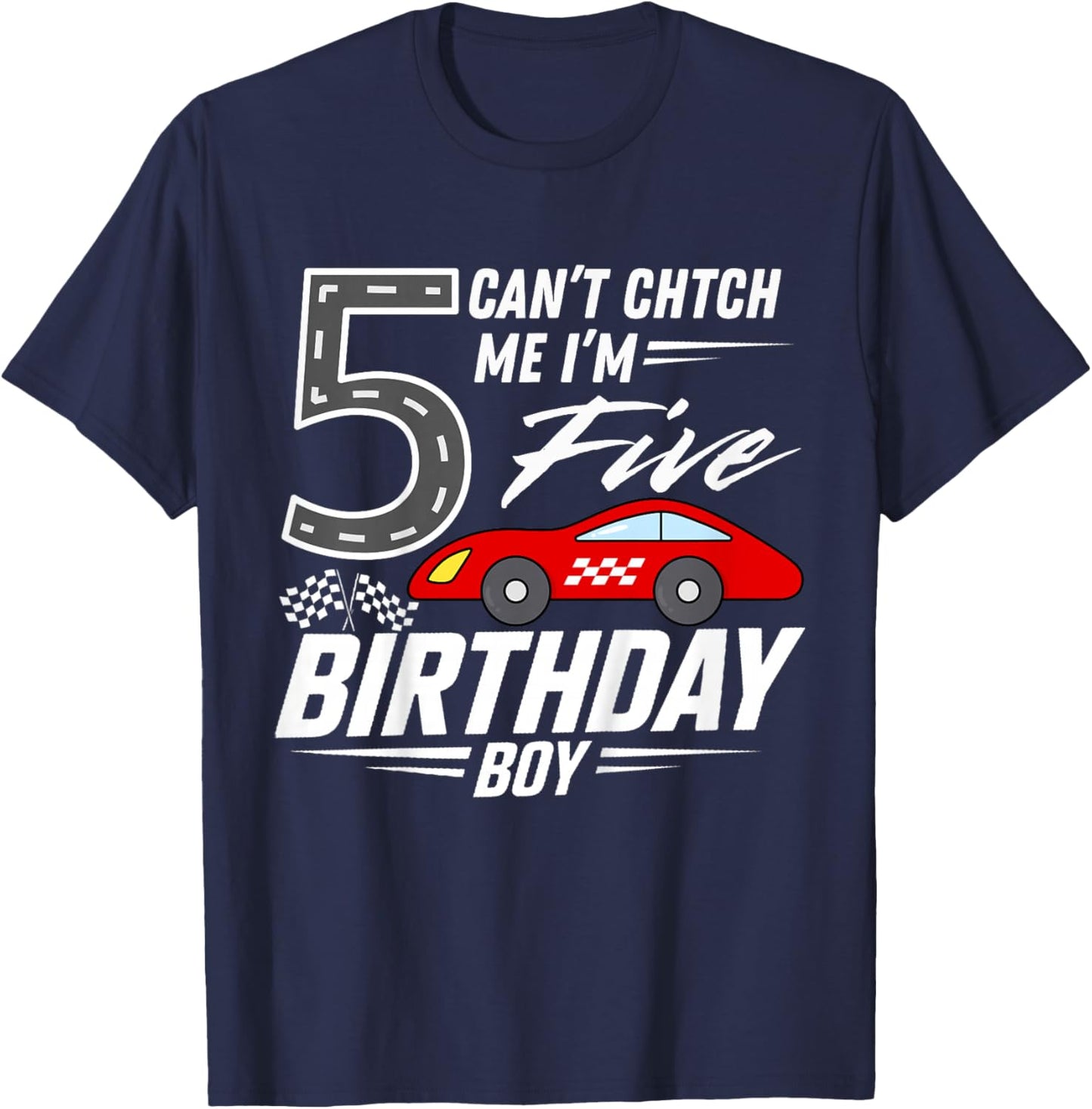 Kids Race Car Racing 5th Birthday Party Five Year Old Bday Boy T-Shirt - T-Shirt | Navy